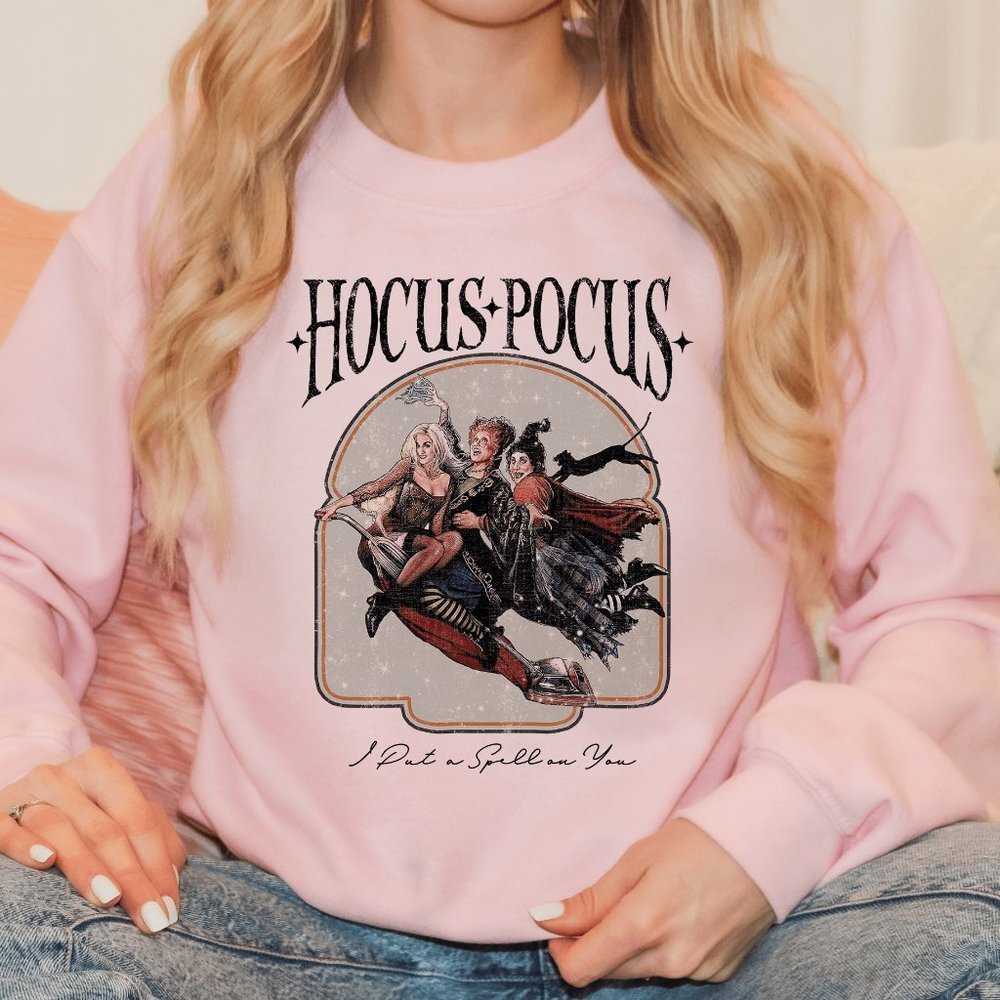 I Put a Spell On You Hocus Pocus Halloween Pink Sweatshirt